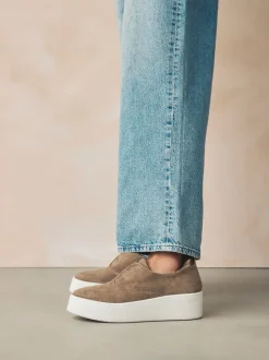 Chocolate Brown Slip On Signature Leather Chunky Wedge Platform Trainers