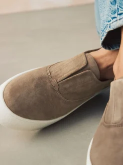 Chocolate Brown Slip On Signature Leather Chunky Wedge Platform Trainers