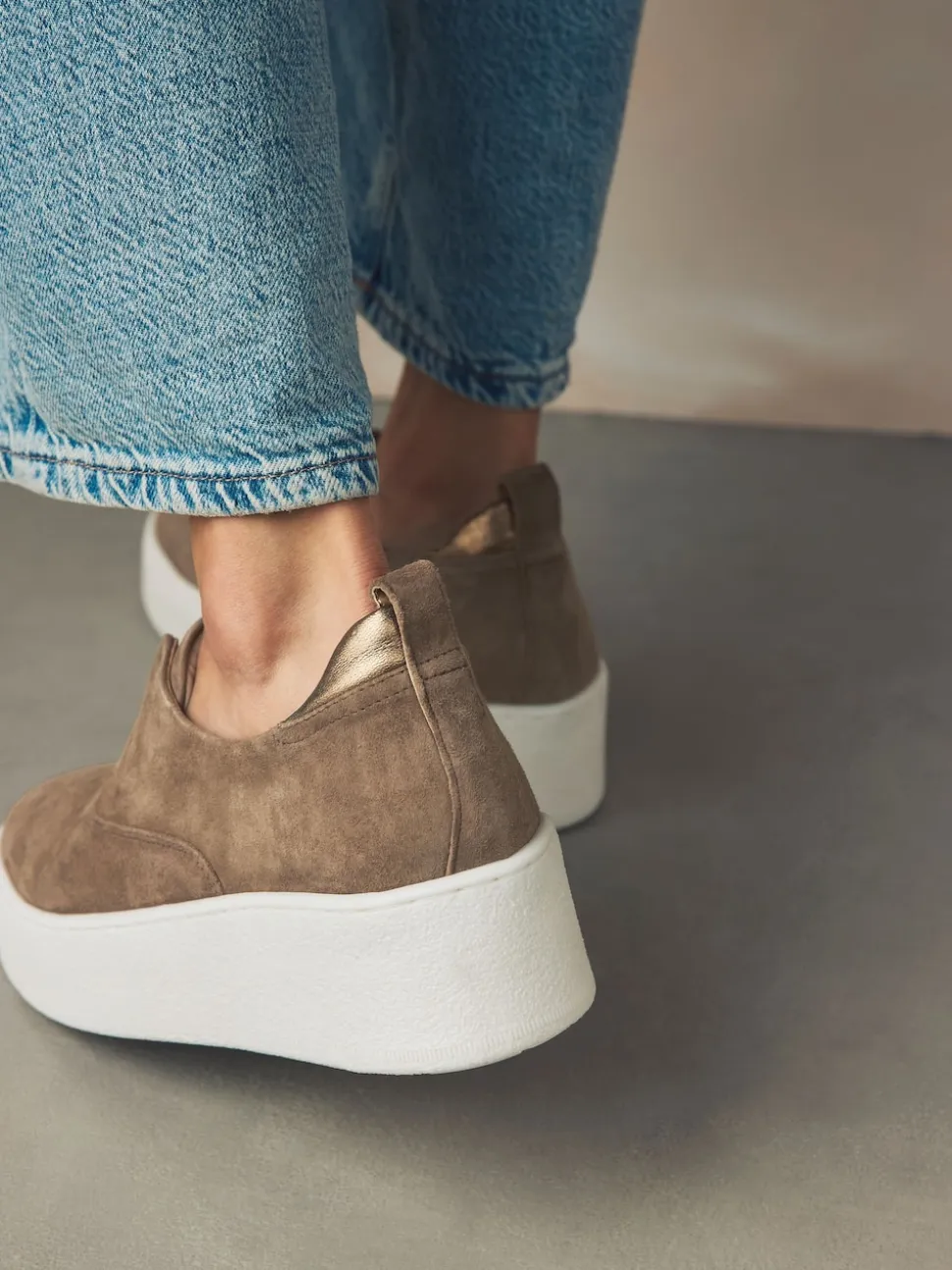 Chocolate Brown Slip On Signature Leather Chunky Wedge Platform Trainers