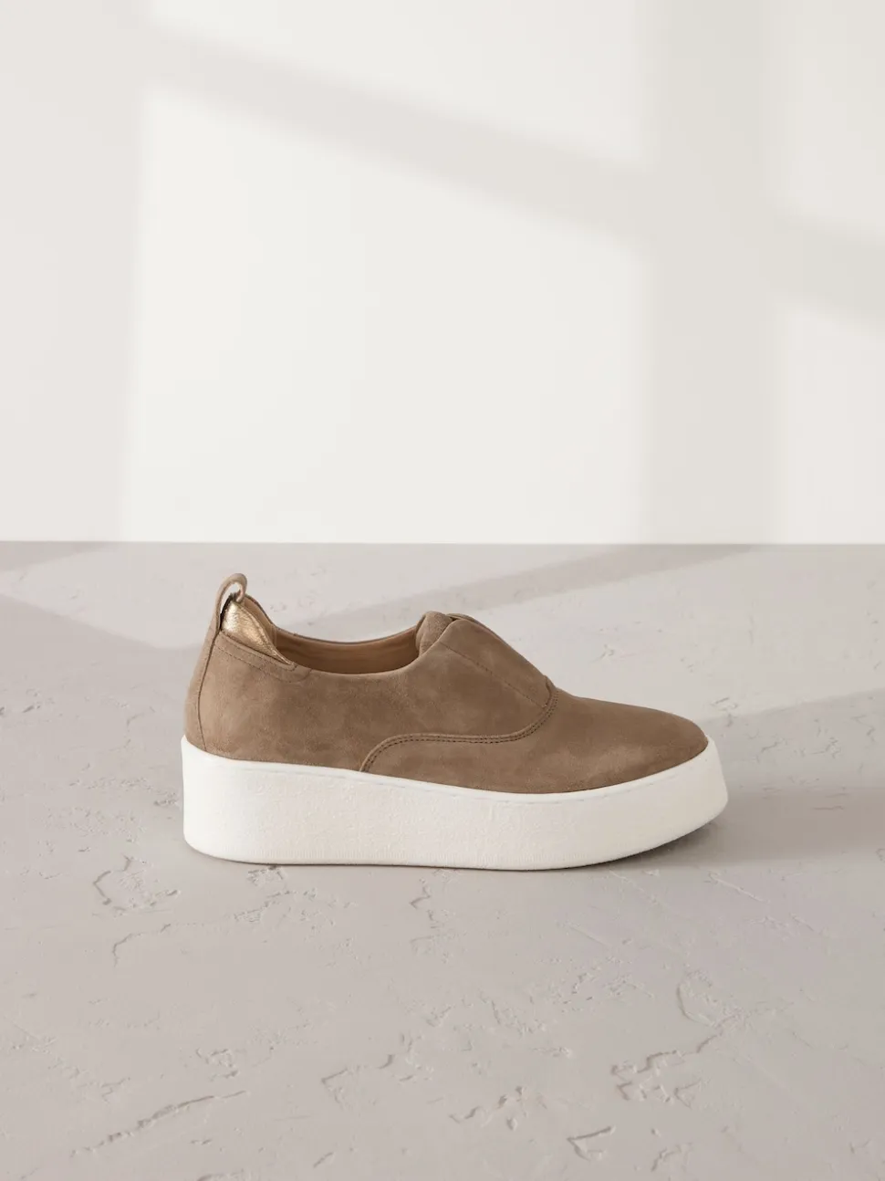 Chocolate Brown Slip On Signature Leather Chunky Wedge Platform Trainers