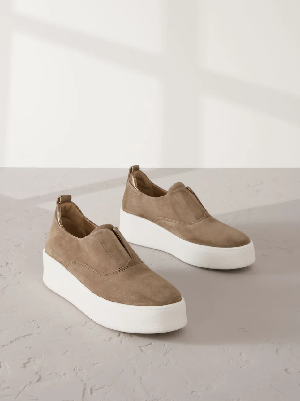 Chocolate Brown Slip On Signature Leather Chunky Wedge Platform Trainers