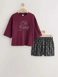 Chocolate Brown Slogan Short Pyjamas Set