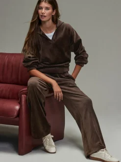 Chocolate Brown Soft Feel Cord Wide Leg Trousers