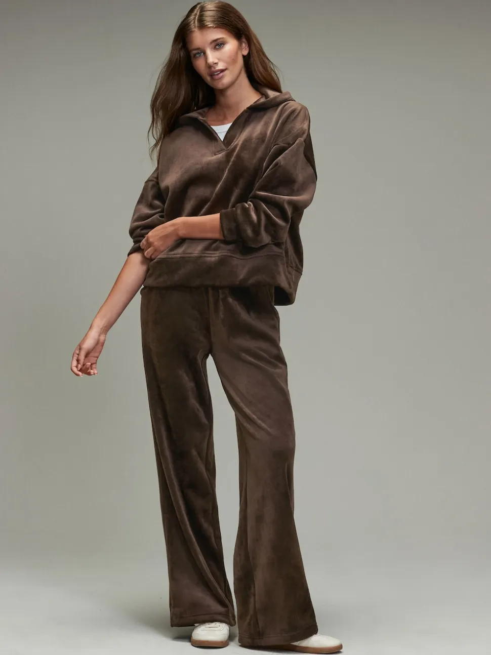 Chocolate Brown Soft Feel Cord Wide Leg Trousers