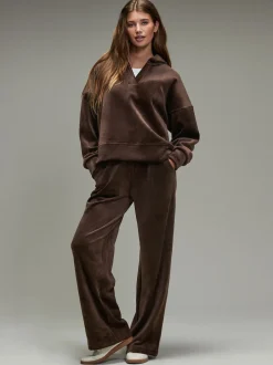 Chocolate Brown Soft Feel Cord Long Sleeve Hoodie