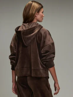 Chocolate Brown Soft Feel Cord Long Sleeve Hoodie