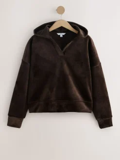 Chocolate Brown Soft Feel Cord Long Sleeve Hoodie