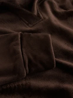 Chocolate Brown Soft Feel Cord Long Sleeve Hoodie