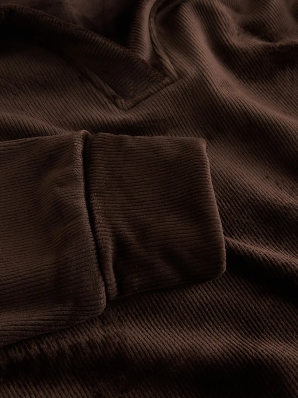Chocolate Brown Soft Feel Cord Long Sleeve Hoodie