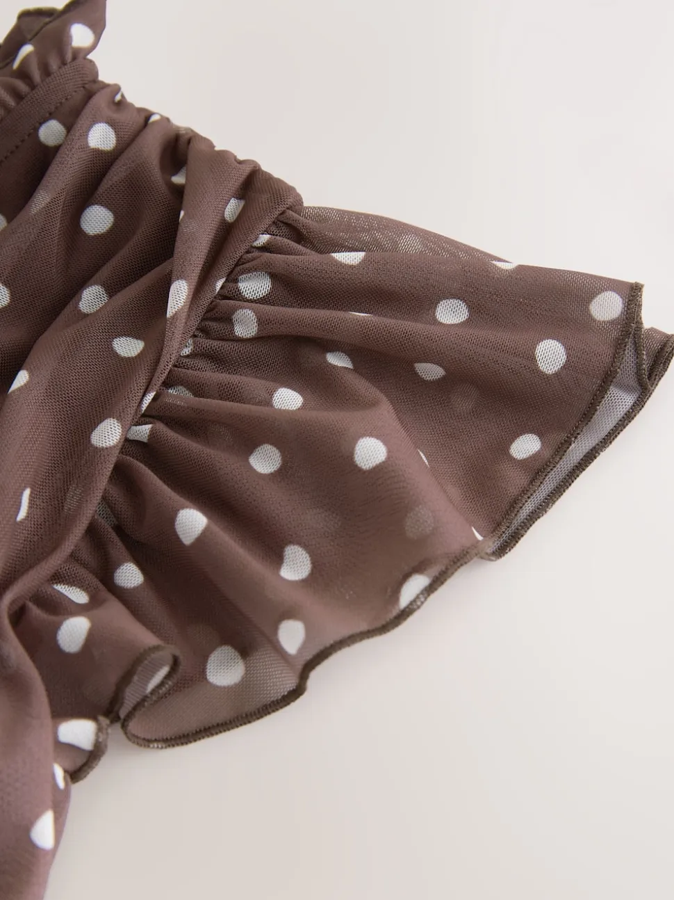 Chocolate Brown Spot Pleated Mesh Print V-Neck Occasion Maxi Dress