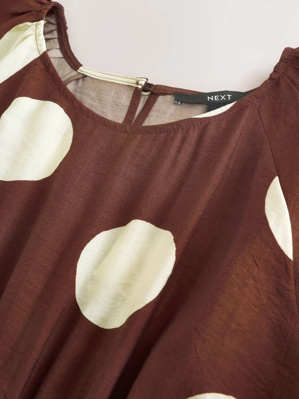 Chocolate Brown Spot Print Puff Sleeve Midi Dress