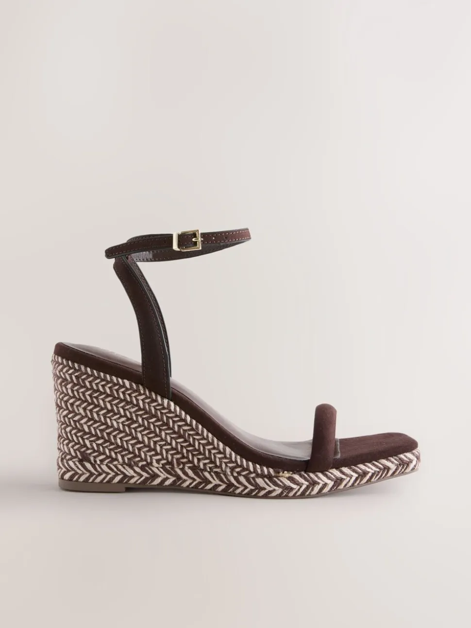 Chocolate Brown Square Toe Espadrille Wedge Heels
