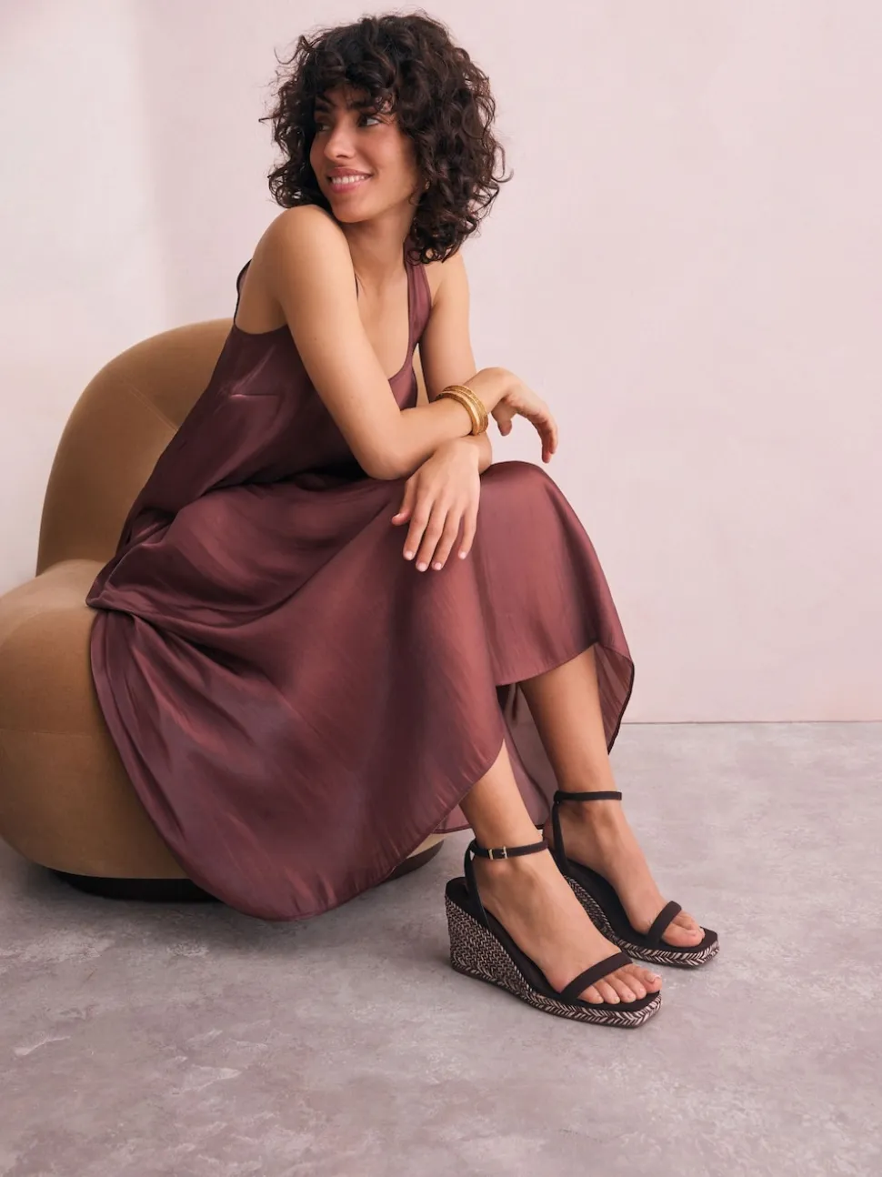 Chocolate Brown Square Toe Espadrille Wedge Heels