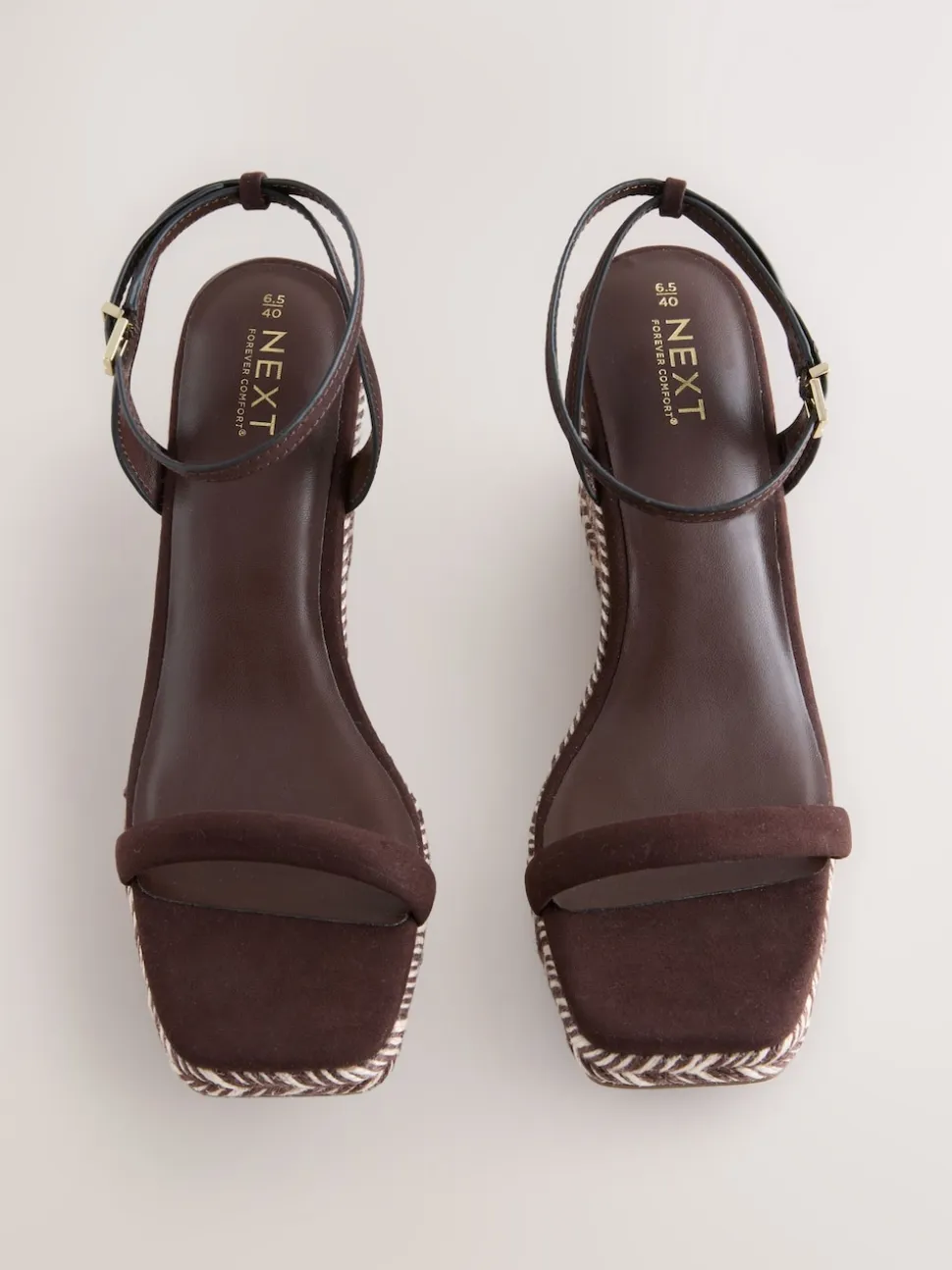Chocolate Brown Square Toe Espadrille Wedge Heels