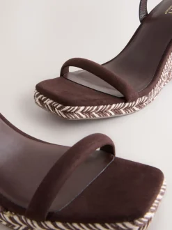 Chocolate Brown Square Toe Espadrille Wedge Heels