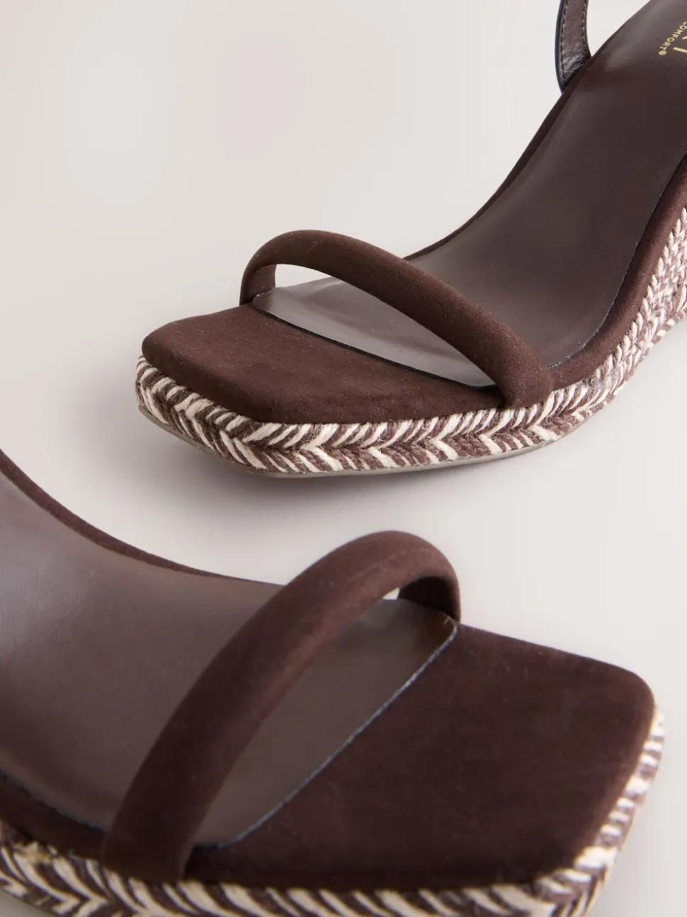 Chocolate Brown Square Toe Espadrille Wedge Heels