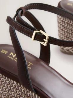 Chocolate Brown Square Toe Espadrille Wedge Heels