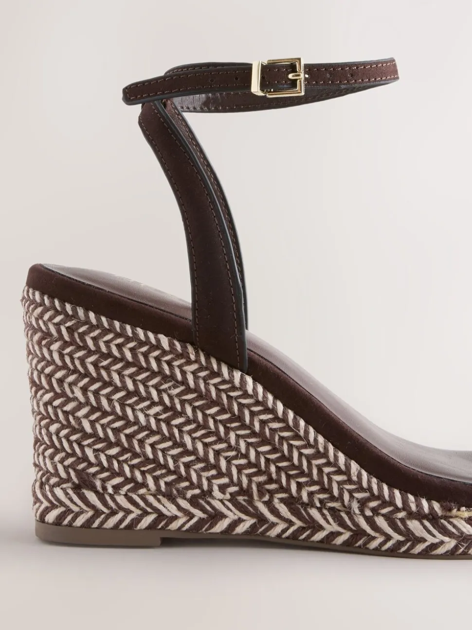 Chocolate Brown Square Toe Espadrille Wedge Heels