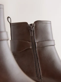 Chocolate Brown Standard/Wide Fit Buckled Chelsea Boots