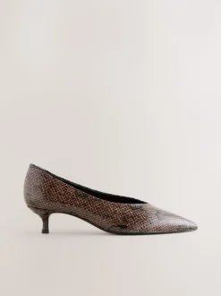 Chocolate Brown Standard/Wide Fit Point Toe Low Kitten Heels Shoes
