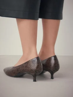 Chocolate Brown Standard/Wide Fit Point Toe Low Kitten Heels Shoes