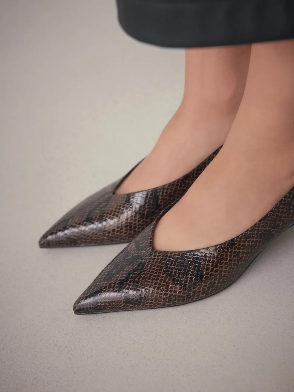 Chocolate Brown Standard/Wide Fit Point Toe Low Kitten Heels Shoes