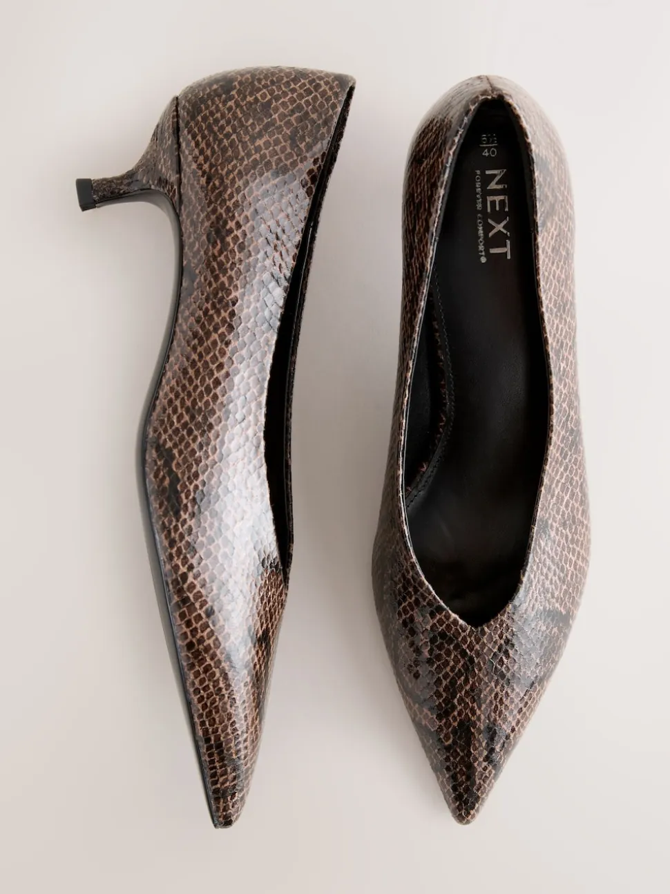 Chocolate Brown Standard/Wide Fit Point Toe Low Kitten Heels Shoes