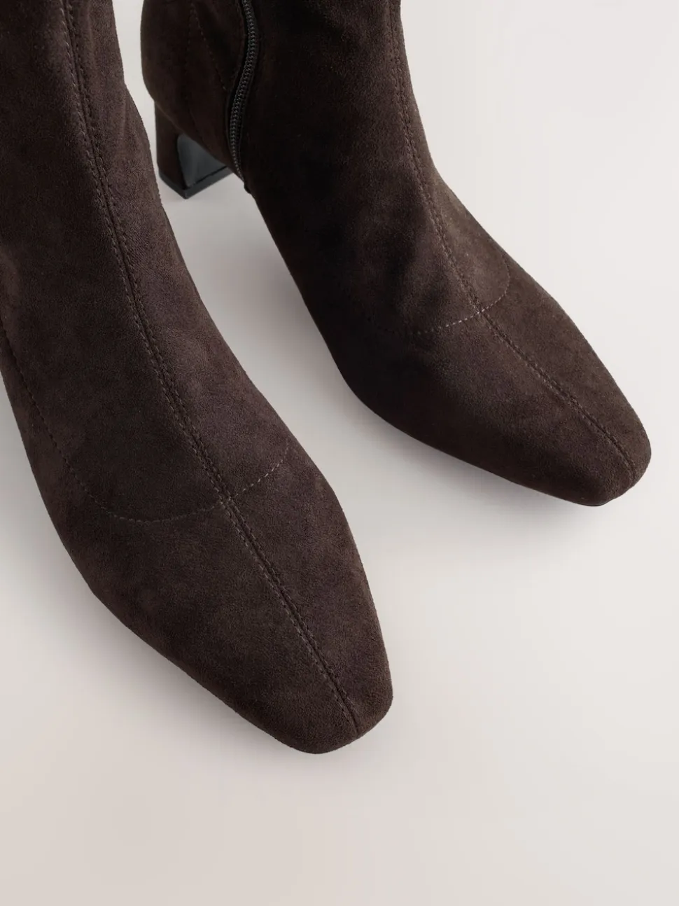 Chocolate Brown Standard/Wide Fit Chisel Toe Block Heel Sock Boots