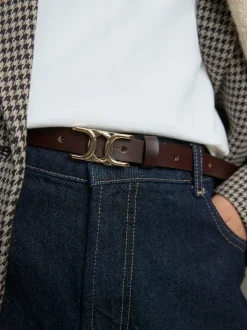 Chocolate Brown Statement Buckle Skinny Leather Belt