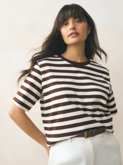 Chocolate Brown Stripe Heavyweight Short Sleeve Crew Neck T-Shirt