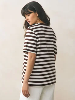 Chocolate Brown Stripe Heavyweight Short Sleeve Crew Neck T-Shirt