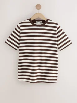 Chocolate Brown Stripe Heavyweight Short Sleeve Crew Neck T-Shirt