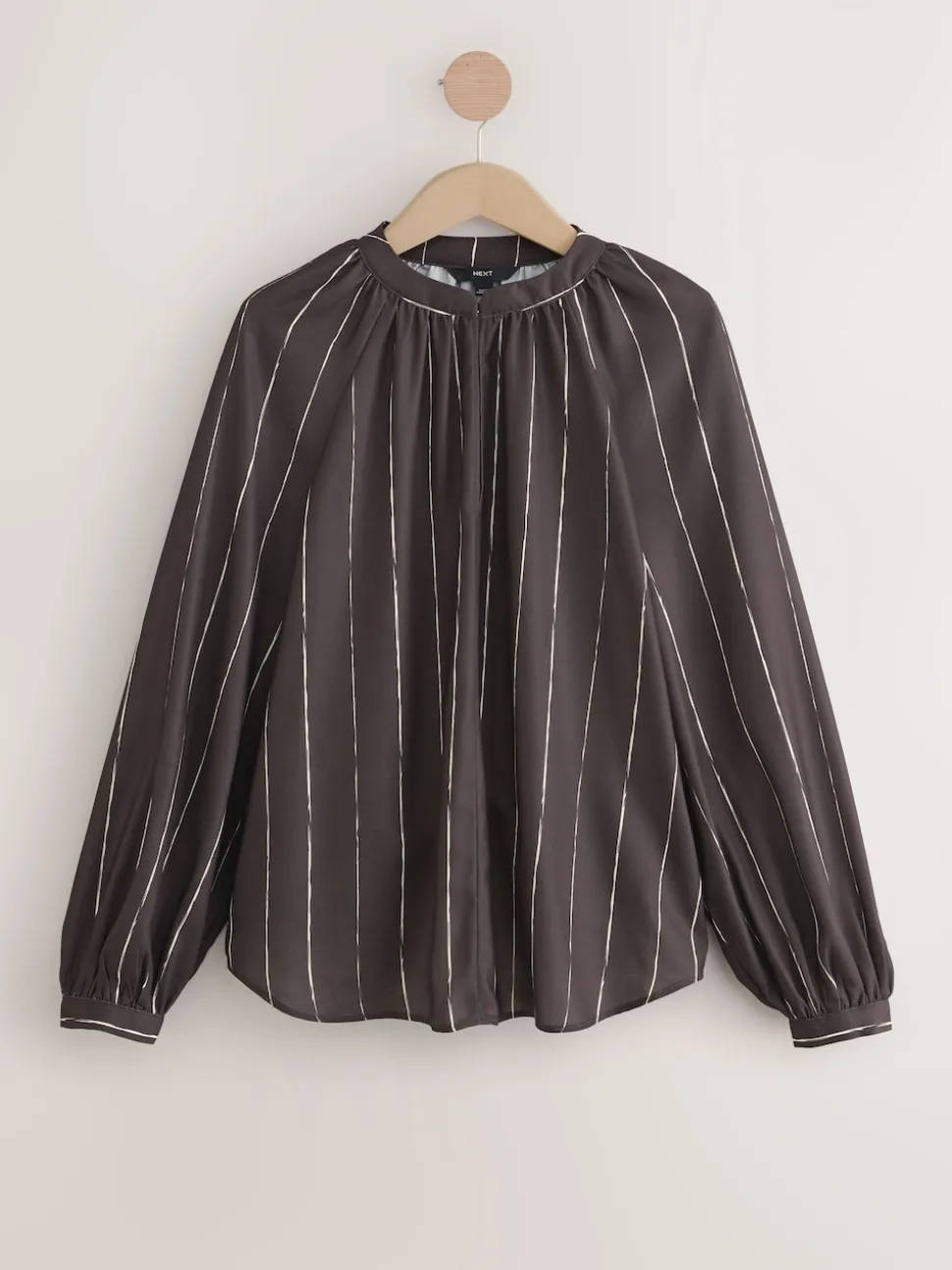 Chocolate Brown Stripe Long Sleeve V-Neck Blouse