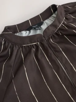 Chocolate Brown Stripe Long Sleeve V-Neck Blouse