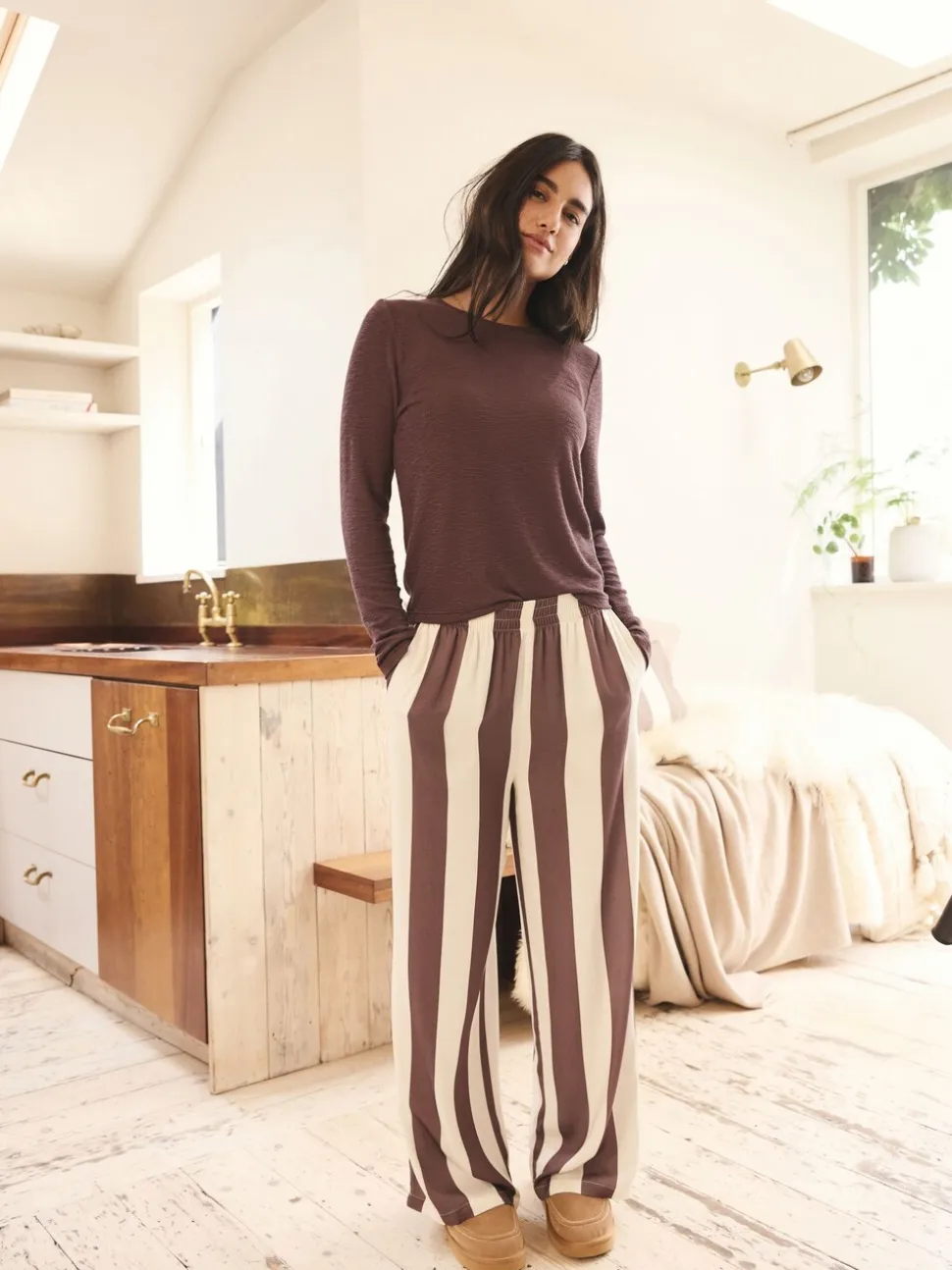 Chocolate Brown Stripe Long Sleeve Pyjamas