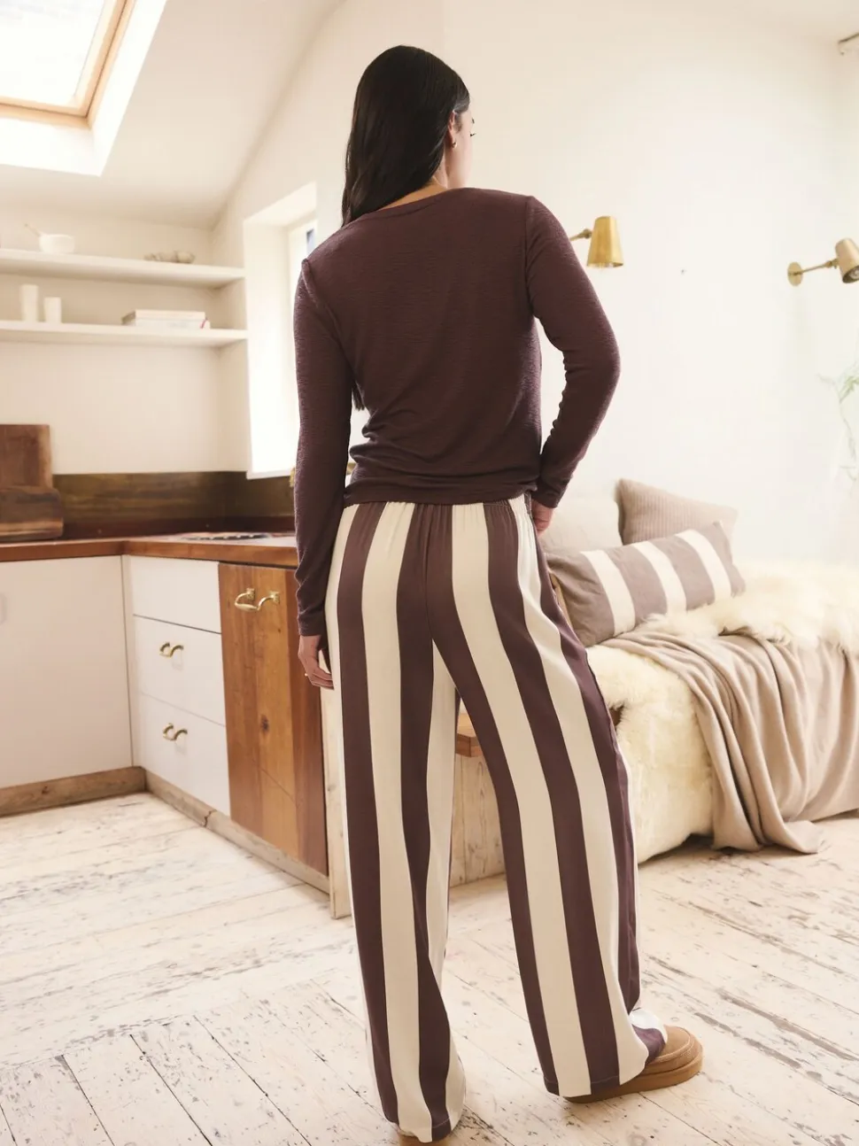 Chocolate Brown Stripe Long Sleeve Pyjamas