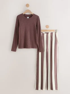 Chocolate Brown Stripe Long Sleeve Pyjamas