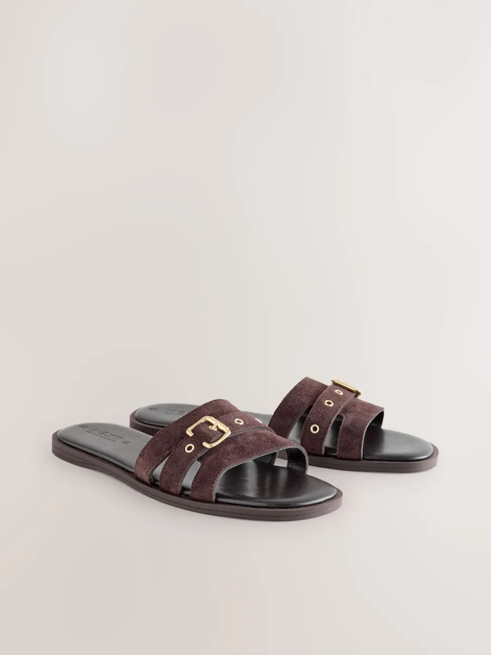 Chocolate Brown Suede Buckle Mule Sandals