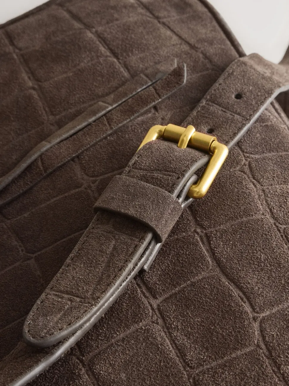 Chocolate Brown Suede Croc Messenger Cross-Body Bag