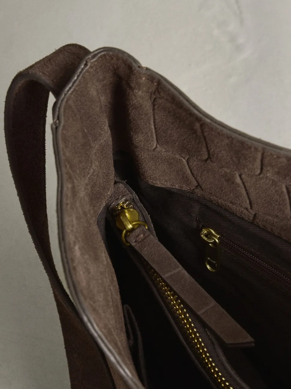 Chocolate Brown Suede Croc Messenger Cross-Body Bag