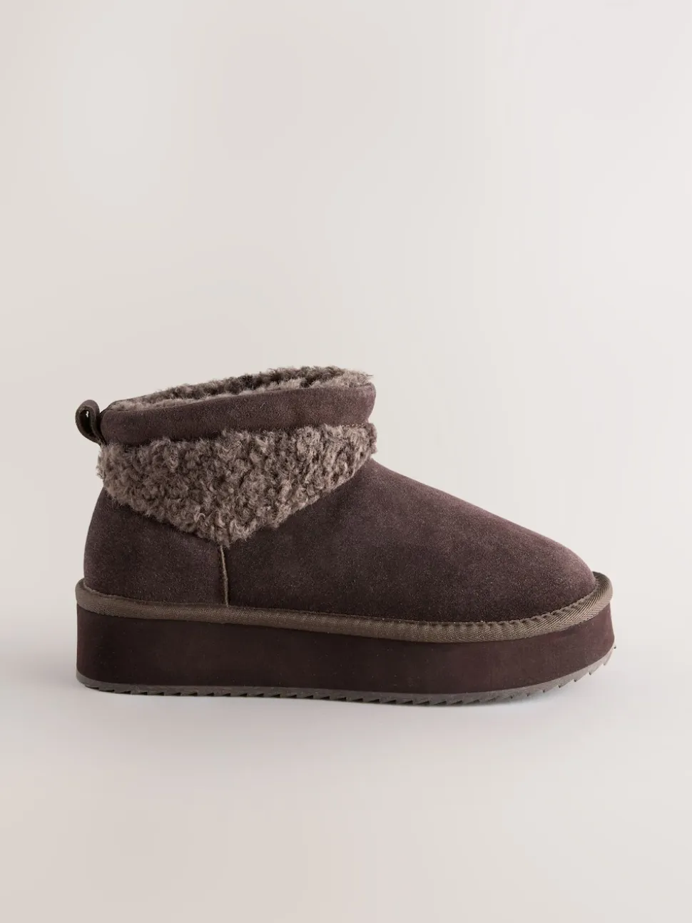 Chocolate Brown Suede Faux Fur Borg Platform Boots