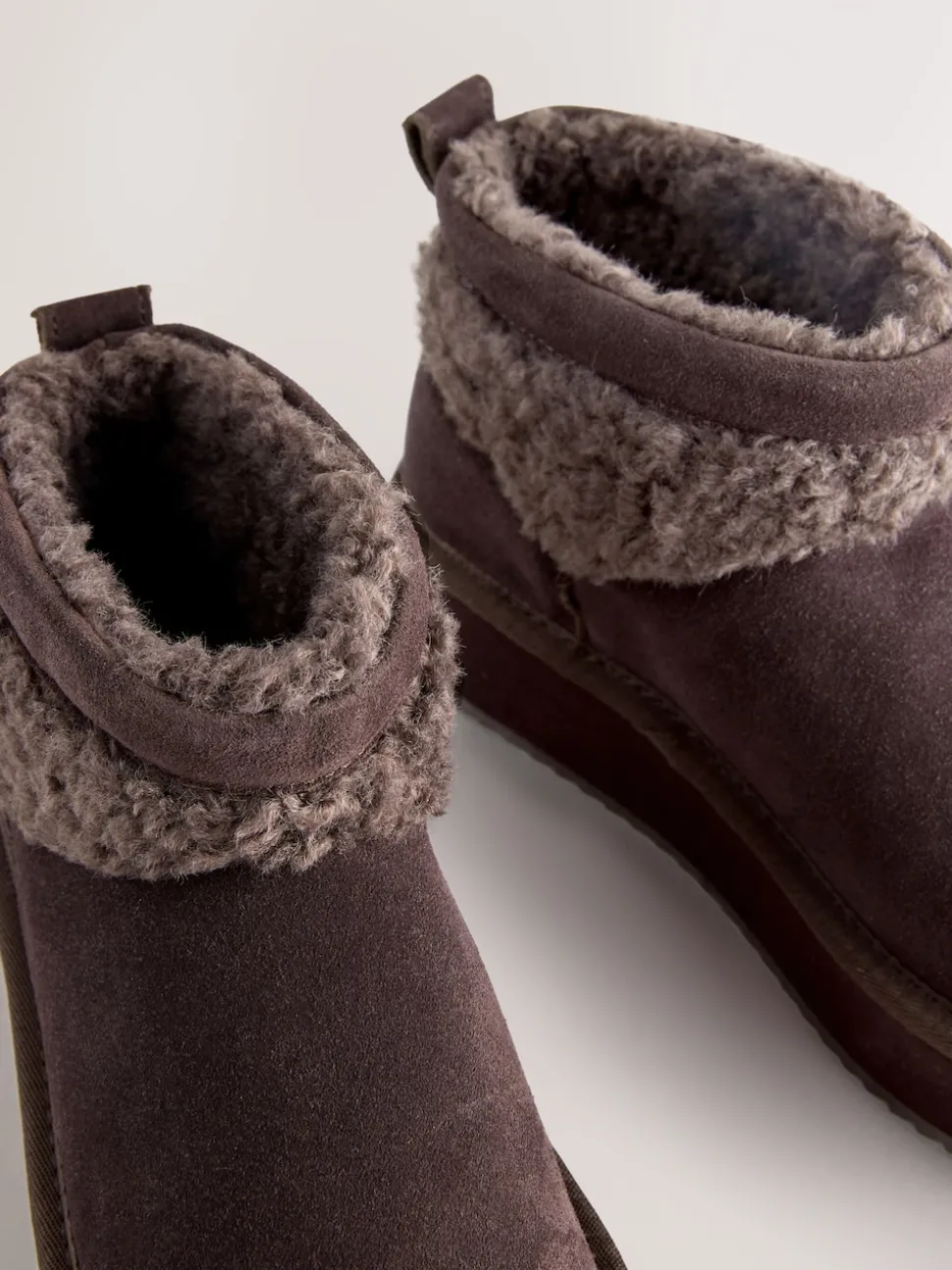 Chocolate Brown Suede Faux Fur Borg Platform Boots