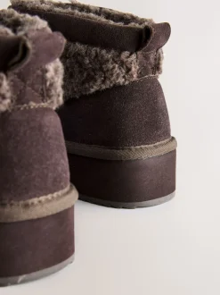 Chocolate Brown Suede Faux Fur Borg Platform Boots