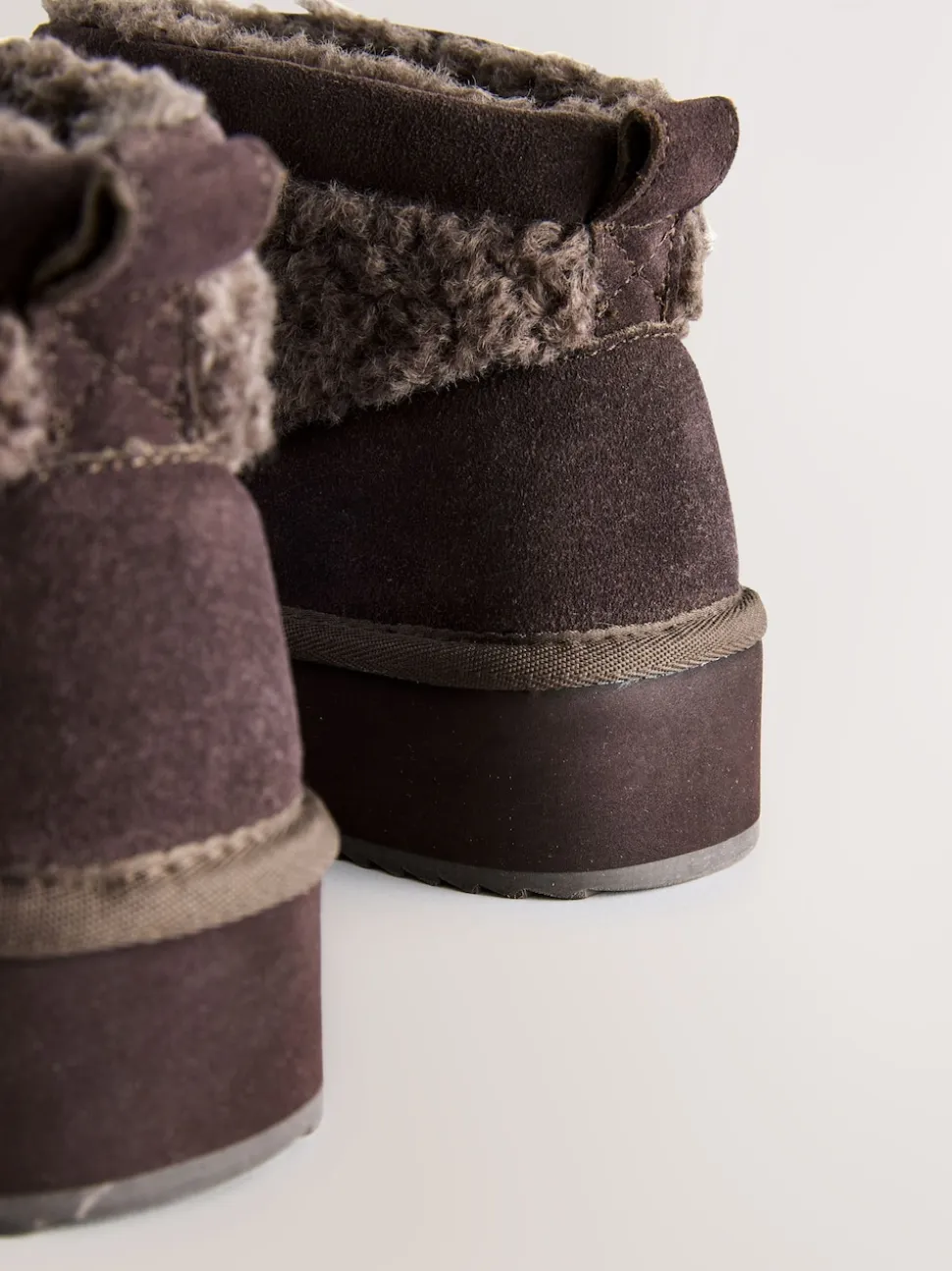 Chocolate Brown Suede Faux Fur Borg Platform Boots