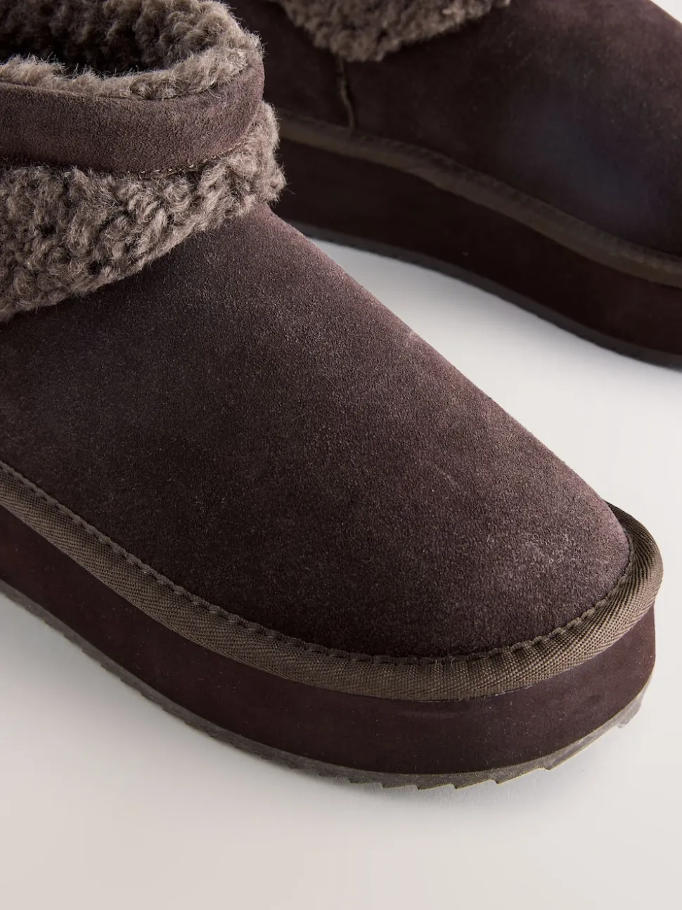 Chocolate Brown Suede Faux Fur Borg Platform Boots