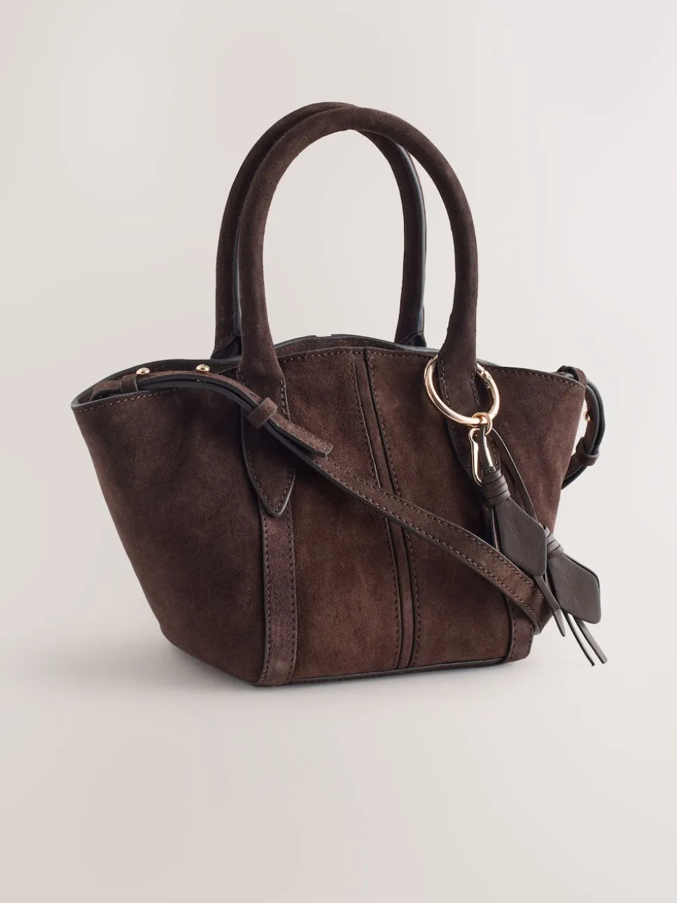Chocolate Brown Suede Flower Charm Cross-Body Bag