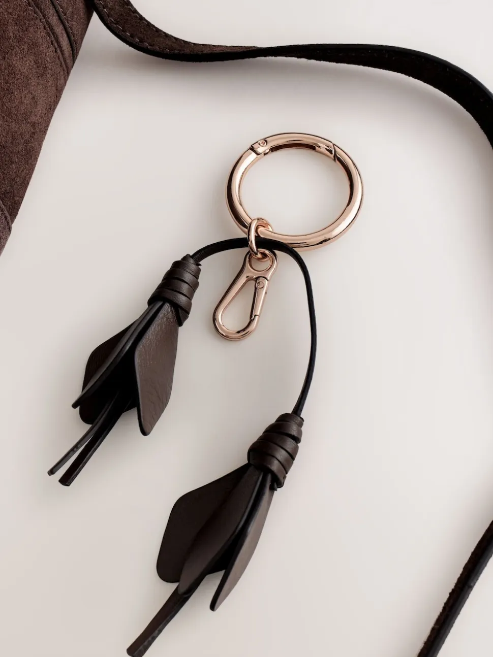 Chocolate Brown Suede Flower Charm Cross-Body Bag
