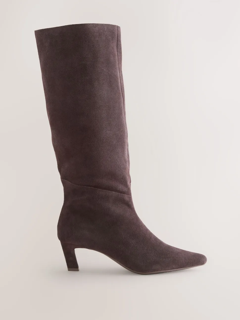 Chocolate Brown Suede Forever Comfort® Knee High Chisel Toe Heeled Boots