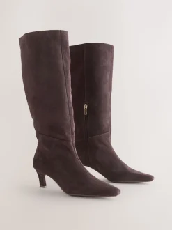Chocolate Brown Suede Forever Comfort® Knee High Chisel Toe Heeled Boots