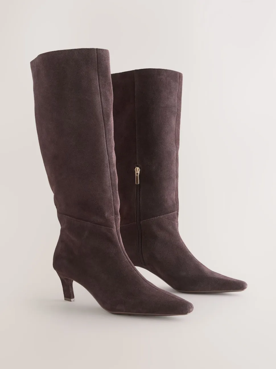 Chocolate Brown Suede Forever Comfort® Knee High Chisel Toe Heeled Boots